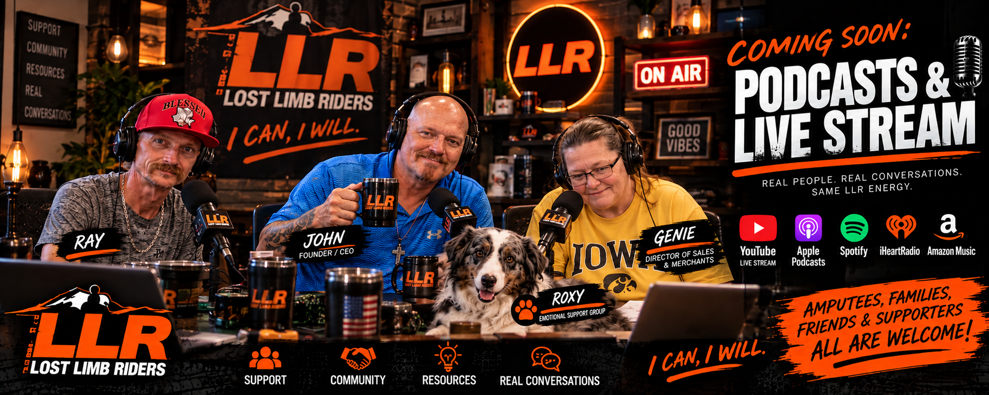 Lost Limb Riders podcasts and live stream with Ray, John, Genie, and Roxy